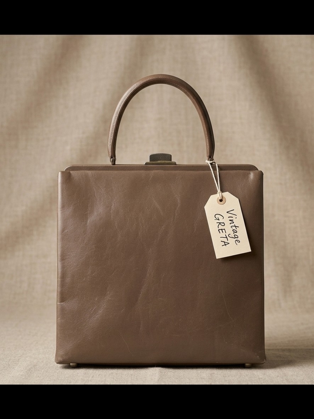 Vintage Greta Structured Top-Handle Bag in Brown